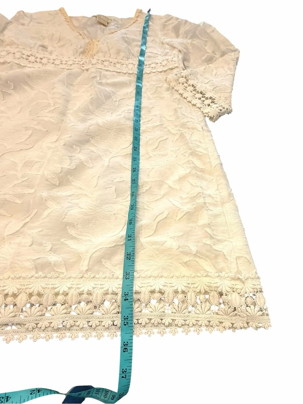 MICHAEL KORS Textured White Boho Lace V Neck 3/4 Sleeve Dress Women’s Size 6